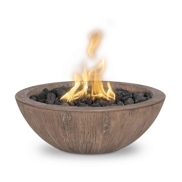 The Outdoor Plus 27 Round Sedona Fire Bowl - Wood Grain GFRC Concrete - Oak - Match Lit - Liquid Propane OPT-27RWGFO-OAK-LP - main